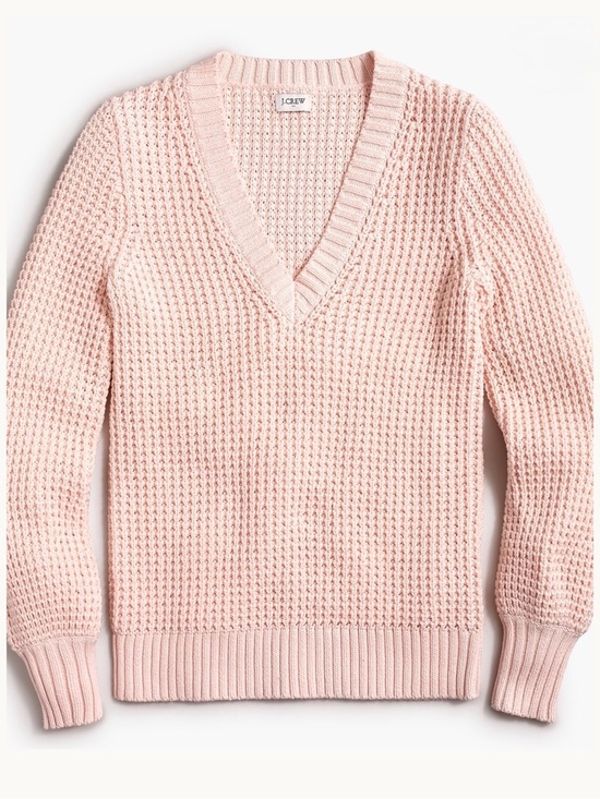 J. Crew Sweaters - J. Crew 100% cotton Women's V-Neck Pink Waffle Knit Sweater Size M